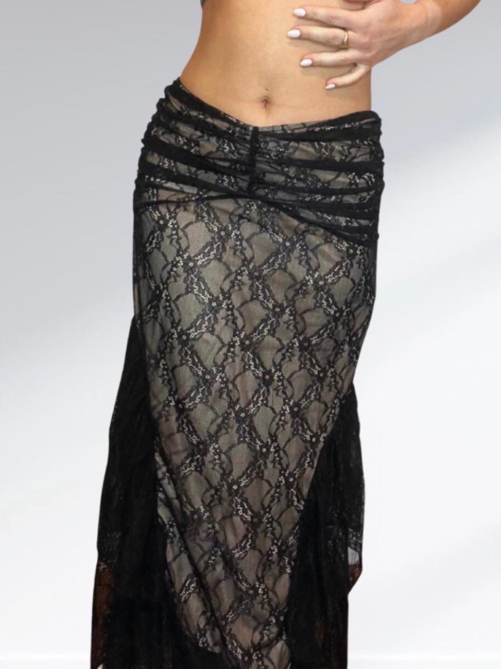Urban Outfitters Black Lace Maxi Skirt with Sheer Overlay
